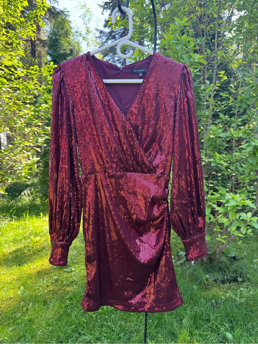 Dynamite Burgundy Sequin Wrap Mini Dress
